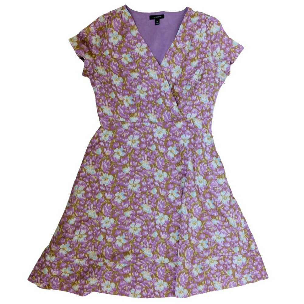 Land's End Purple Floral Faux Wrap Dress Sz 10